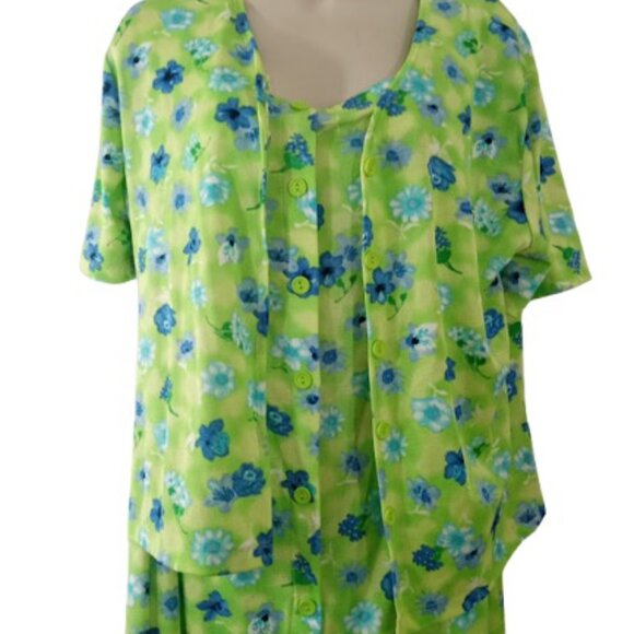 Vintage Desire Womens Convertible Jacket Dress Green Blue Floral Retro L - Picture 2 of 3